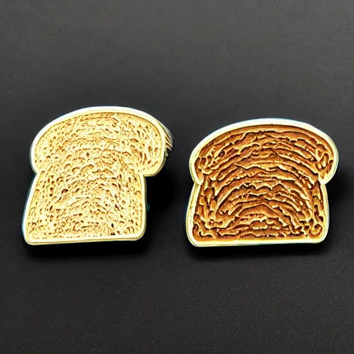 Prompt: a bread toast enamel pin