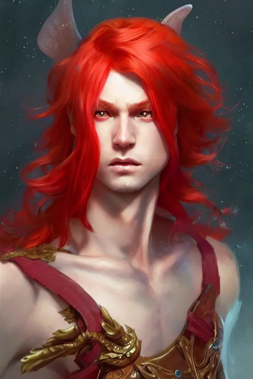 Prompt: fairy prince, red hair, highly detailed, d & d, fantasy, highly detailed, digital painting, trending on artstation, concept art, sharp focus, illustration, art by artgerm and greg rutkowski and fuji choko and viktoria gavrilenko and hoang lap