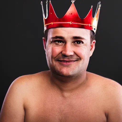 Image similar to man with a crown, smirk, photograph, black backgrounds, red eyes