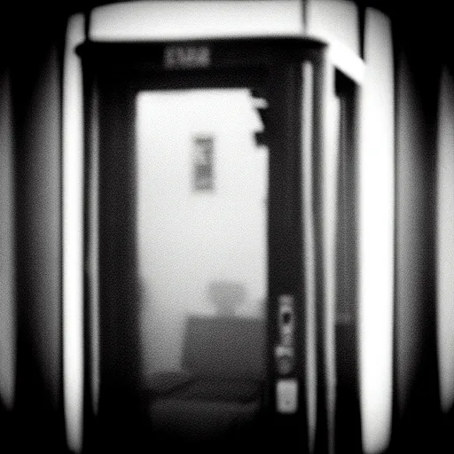 Prompt: “ grainy black and white photograph of a mysterious figure in a phone booth, vignette, film grain, foggy ”