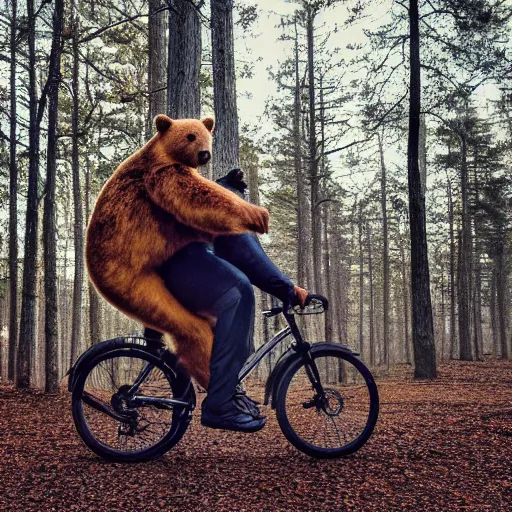 Image similar to man riding bear, XF IQ4, 150MP, 50mm, f/1.4, ISO 200, 1/160s, natural light, Adobe Photoshop, Adobe Lightroom, DxO Photolab, polarizing filter, Sense of Depth, AI enhanced, HDR