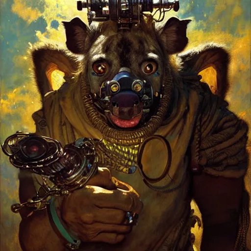 Prompt: portrait of a hyena gnoll doctor scientist. shadowrun furaffiniy cyberpunk fantasy highly detailed painting by gaston bussiere craig mullins jc leyendecker gustav klimt artgerm greg rutkowski john berkey, bergey, craig mullins, ruan jia, raymond swanland, jeremy mann, tom lovell, alex malveda