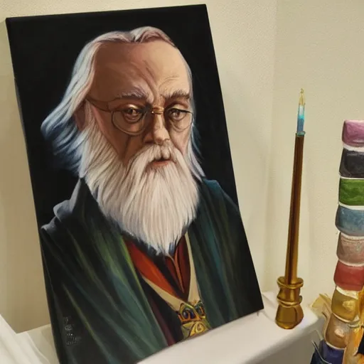 Image similar to dumbledore as art deco, painting