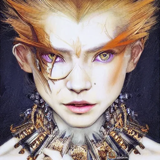 Image similar to portrait, headshot, insanely nice professional hair style, dramatic hair color, digital painting, of a old 17th century, old cyborg merchant, amber jewels, baroque, ornate clothing, scifi, realistic, hyperdetailed, chiaroscuro, concept art, art by Franz Hals and Jon Foster and Ayami Kojima and Amano and Karol Bak,