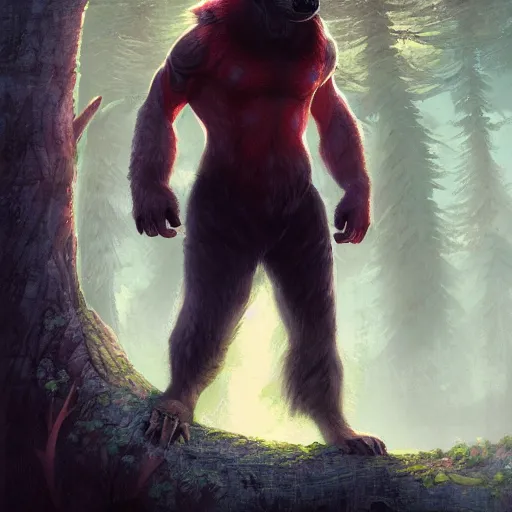 Image similar to realistic, full body portrait, cartoonish big bad wolf, by Jordan Grimmer and greg rutkowski, crisp lines and color,