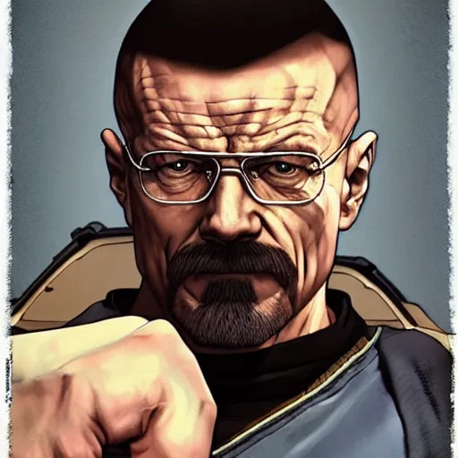 Image similar to walter white as a street fighter character, cg animation, capcom, realistic, character select portrait, by artgerm, greg rutkowski, alphonse mucha, 3 d