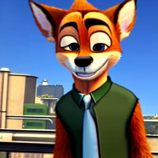 Image similar to Screenshot from the original Grand Theft Auto III featuring Nick Wilde (from Zootopia)