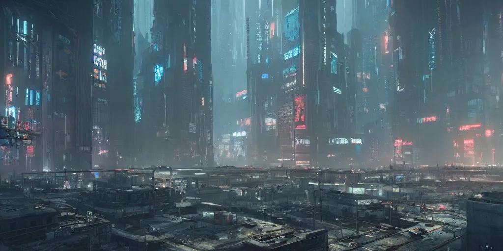 Prompt: grimdark dystopian cyberpunk city, unreal engine, 8 k, ultra realistic, ultra detail