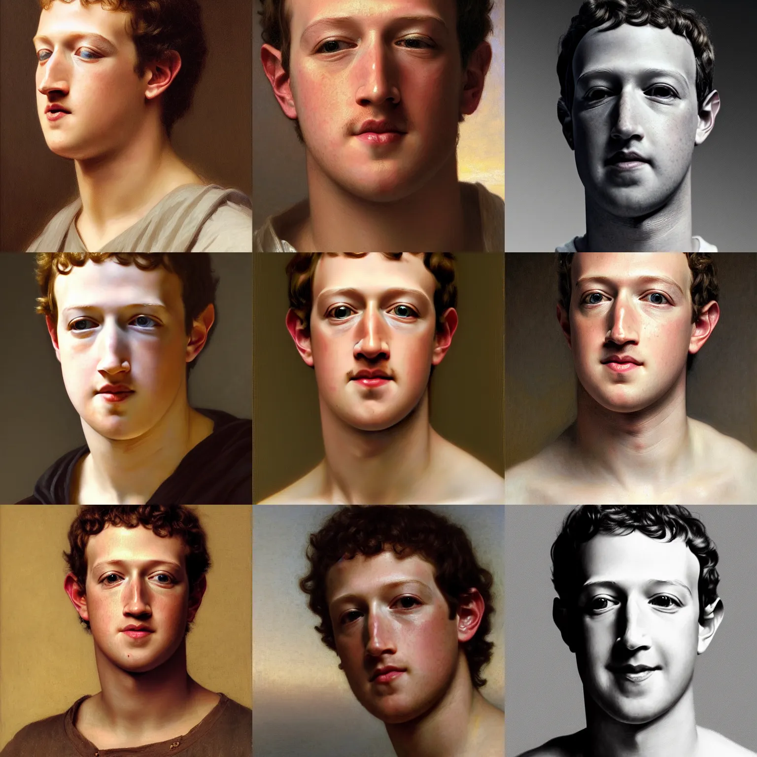 Prompt: close up of amazingly handsome noble man.Mark Zuckerberg.Very Attractive ! Asthetics ! Art by William-Adolphe Bouguereau. During golden hour. Extremely detailed. Beautiful. 4K. Award winning.
