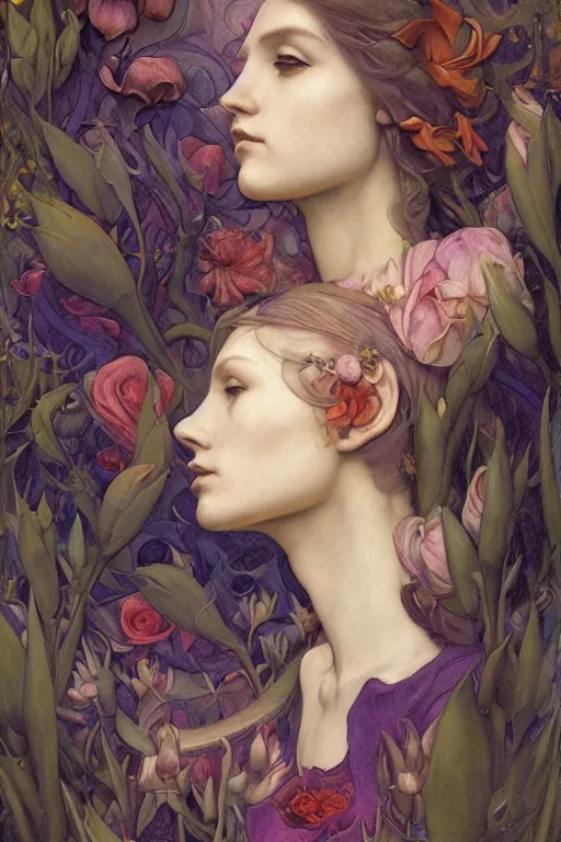 Prompt: flower maiden, by annie swynnerton and tino rodriguez and charlie bowater and tom bagshaw and nicholas roerich and jean delville and evelyn de morgan and lucien freud, dramatic lighting, floral tattoos, rich colors, smooth sharp focus, anime key visual, extremely detailed, adolf wolfli