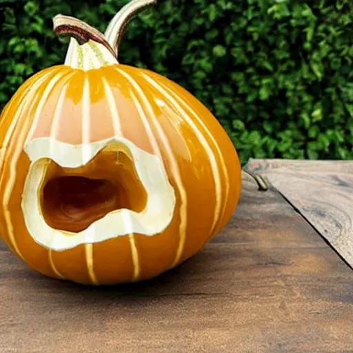 Image similar to gourd with face of amber heard hybrid intercross mix as a gourd