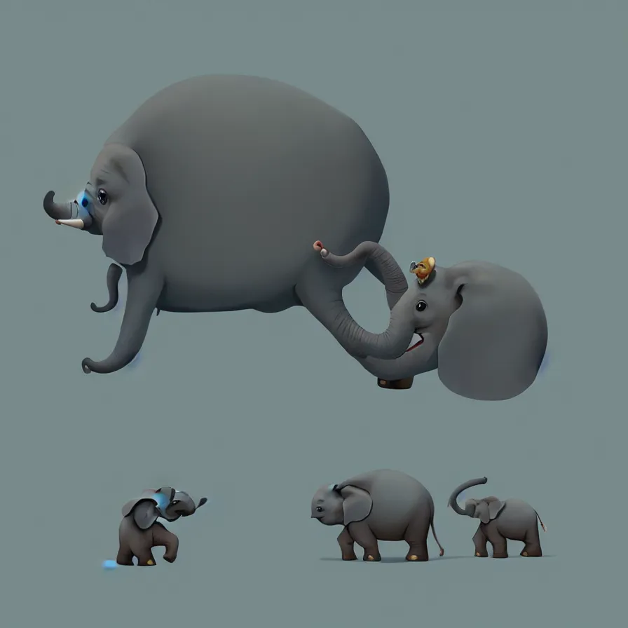 Image similar to Goro Fujita illustrating a baby elephant, with very large ears and 4 short legs walking on a flat background, art by Goro Fujita, sharp focus, highly detailed, ArtStation