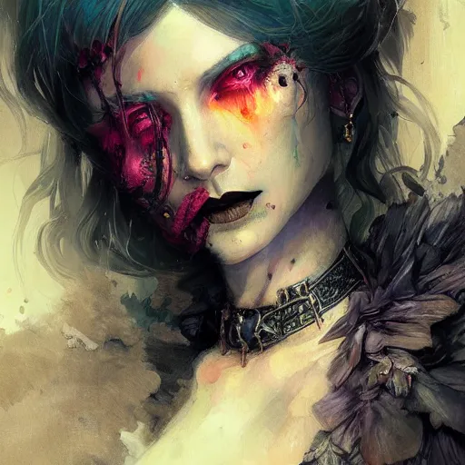 Image similar to painting of a pale witch, illustration, artistic, colorful, hyper detailed, in the style of Greg Rutkowski,