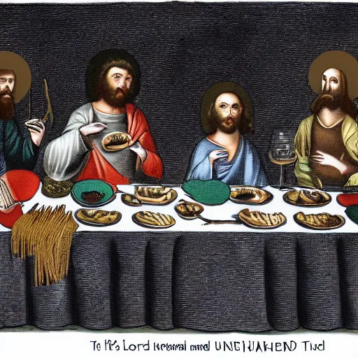 Prompt: the lord's supper with undeads instead of humans