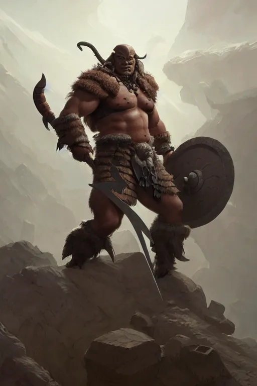 Image similar to orc barbarian wearing leather armor, full body shot, exquisite details, earth magic, mid view, design on a white background, by studio muti, greg rutkowski, makoto shinkai, takashi takeuchi, studio ghibli