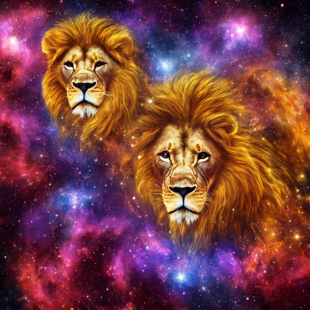 Prompt: lion in a galaxy made of stars, space, nebulas stars,