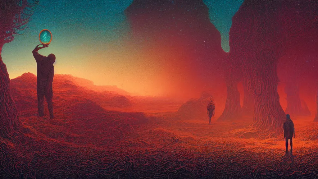 Image similar to lost in the other side of nowhere, digital painting. dreaming latent space. casey weldon. digital render. dan mumford. tim white. retro. bruce pennington.