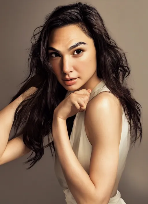 Image similar to portrait of asian gal gadot, by charlotte grimm, natural light, detailed face, beautiful features, symmetrical, canon eos c 3 0 0, ƒ 1. 8, 3 5 mm, 8 k, medium - format print, half body shot