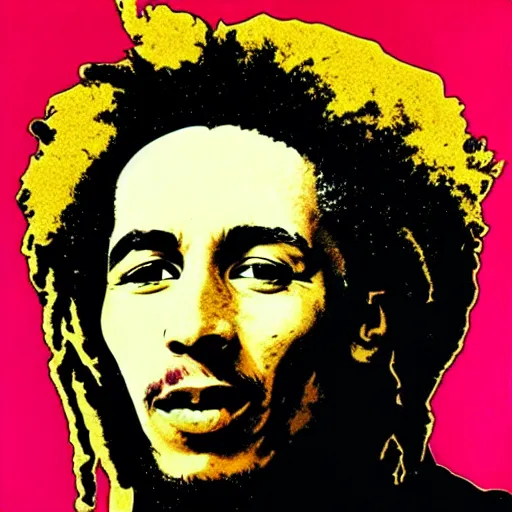 Image similar to Pop-art portrait of Bob Marley in style of Andy Warhol, photorealism