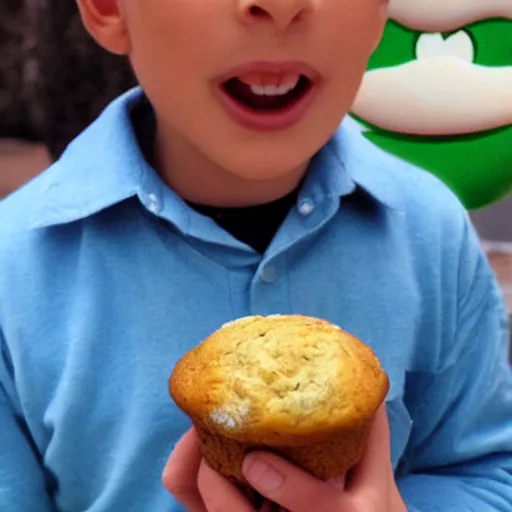 Image similar to luigi eating a muffin