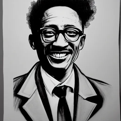 Prompt: black and white pencil sketch of gustavo fring smiling