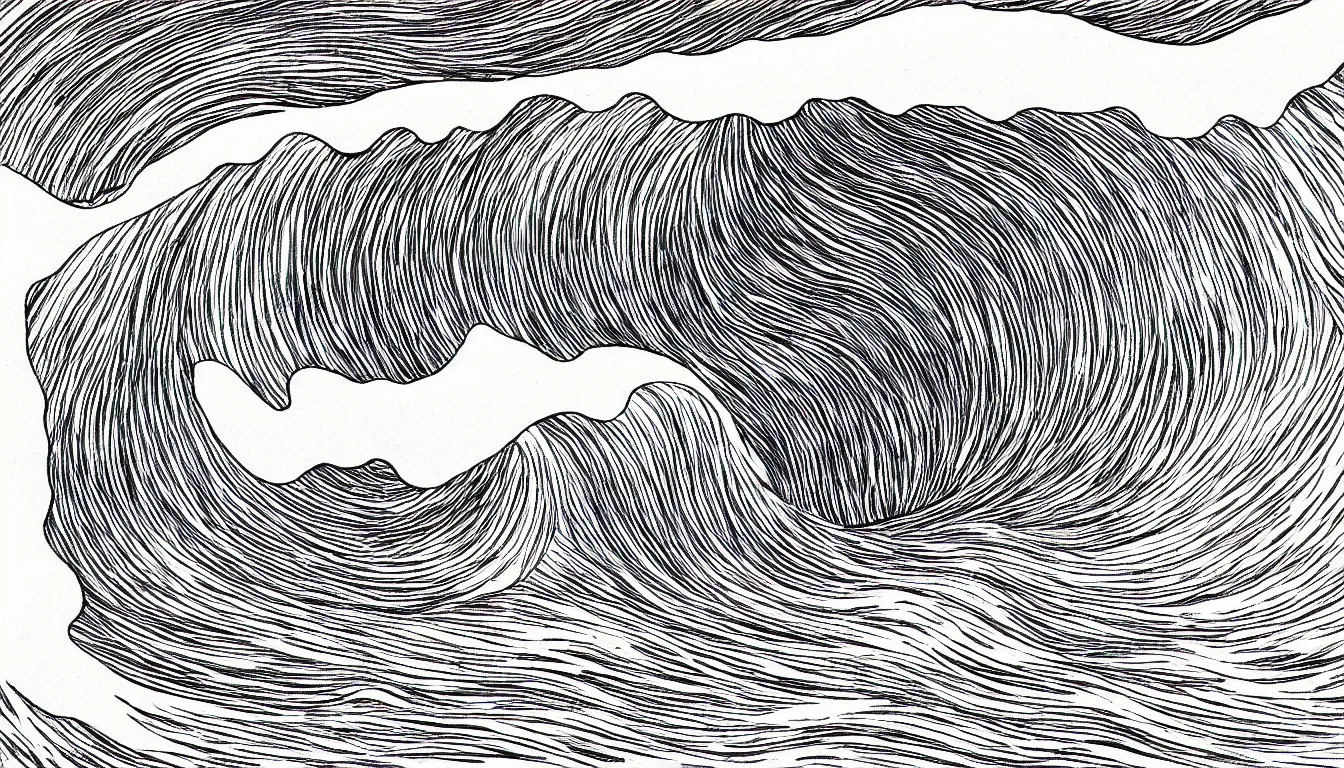 Prompt: ocean wave drawing by Moebius, minimalist, detailed, black and white drawing