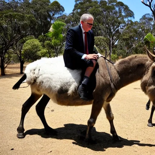 Image similar to scott morrison riding on a donkey