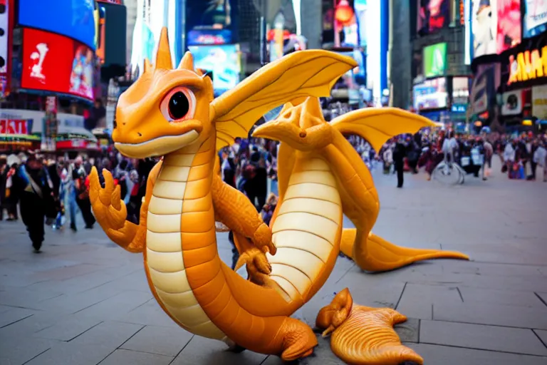 Image similar to closeup potrait of dragonite in times square, natural light, sharp, detailed face, magazine, press, photo, Steve McCurry, David Lazar, Canon, Nikon, focus