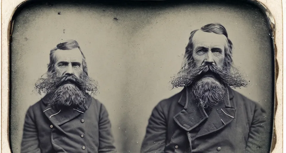 Image similar to a dry plate photograph of a grizzled old sea captain with a walrus mustache