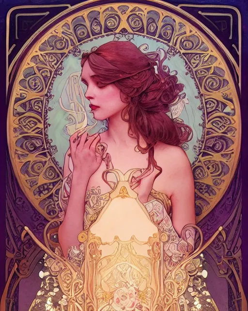 Image similar to secret romance, highly detailed, very intricate, art nouveau, gold filigree, romantic storybook fantasy, soft cinematic lighting, award - winning, disney concept art watercolor illustration by mandy jurgens and alphonse mucha and alena aenami, pastel color palette, featured on artstation