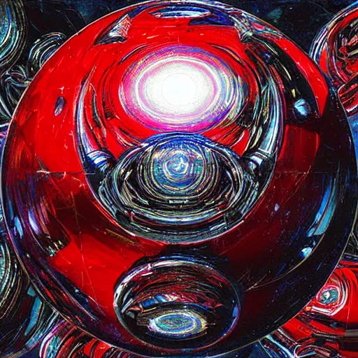 Image similar to chrome spheres on a red cube by ayami kojima