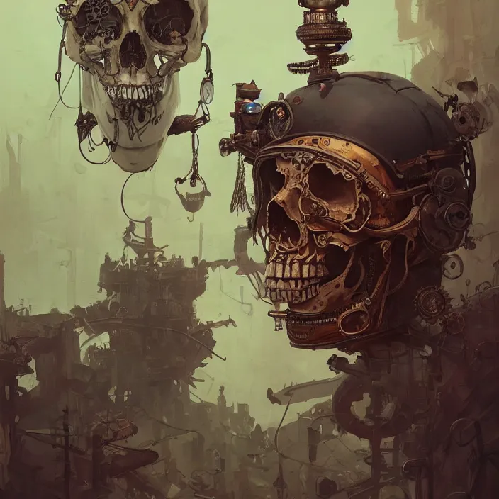 Prompt: a beautiful painting of a steampunk skull by sergey kolesov and vania zouravliov and pascal blanche and rhads. in style of colorful comic noir illustration, symmetry, hyper detailed. octane render. trending on artstation