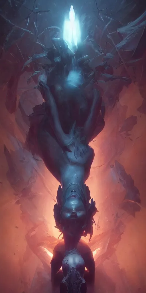 Prompt: symmetry!! the unknown entity from the depths reaching into the light, highly detailed, perfect lighting, perfect composition, artgerm, derek zabrocki, greg rutkowski - n 9