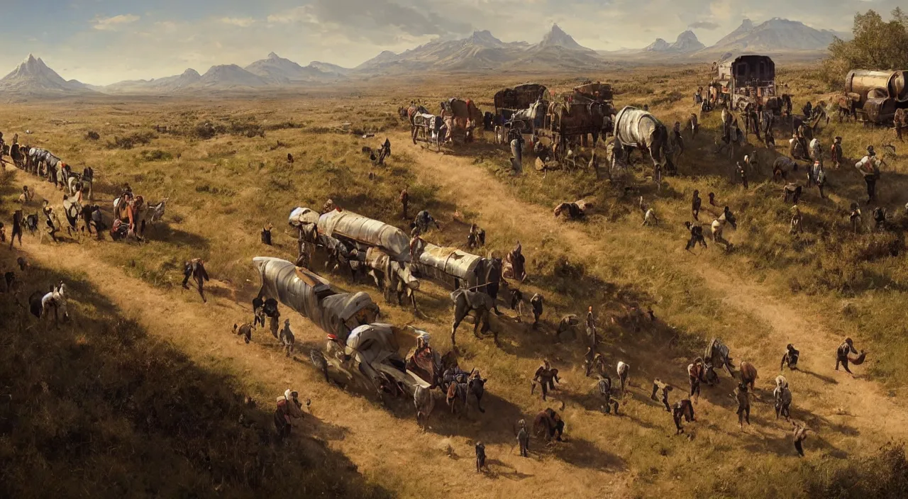 Prompt: the oregon trail by Greg Rutkowski, coherent image