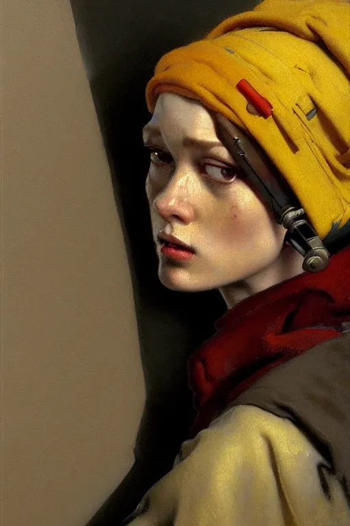 Image similar to full character portrait half - life 2 team fortress 2 video game character art not the girl with the pearl earring character design, painting by gaston bussiere, katsuya terada, nc wyeth, greg rutkowski, craig mullins, vermeer, frank frazetta, mucha, tom of finland, trending on artstation, jeffery catherine jones