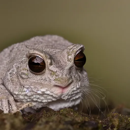 Image similar to photo of hybrid between an angora rabbit and a frog toad