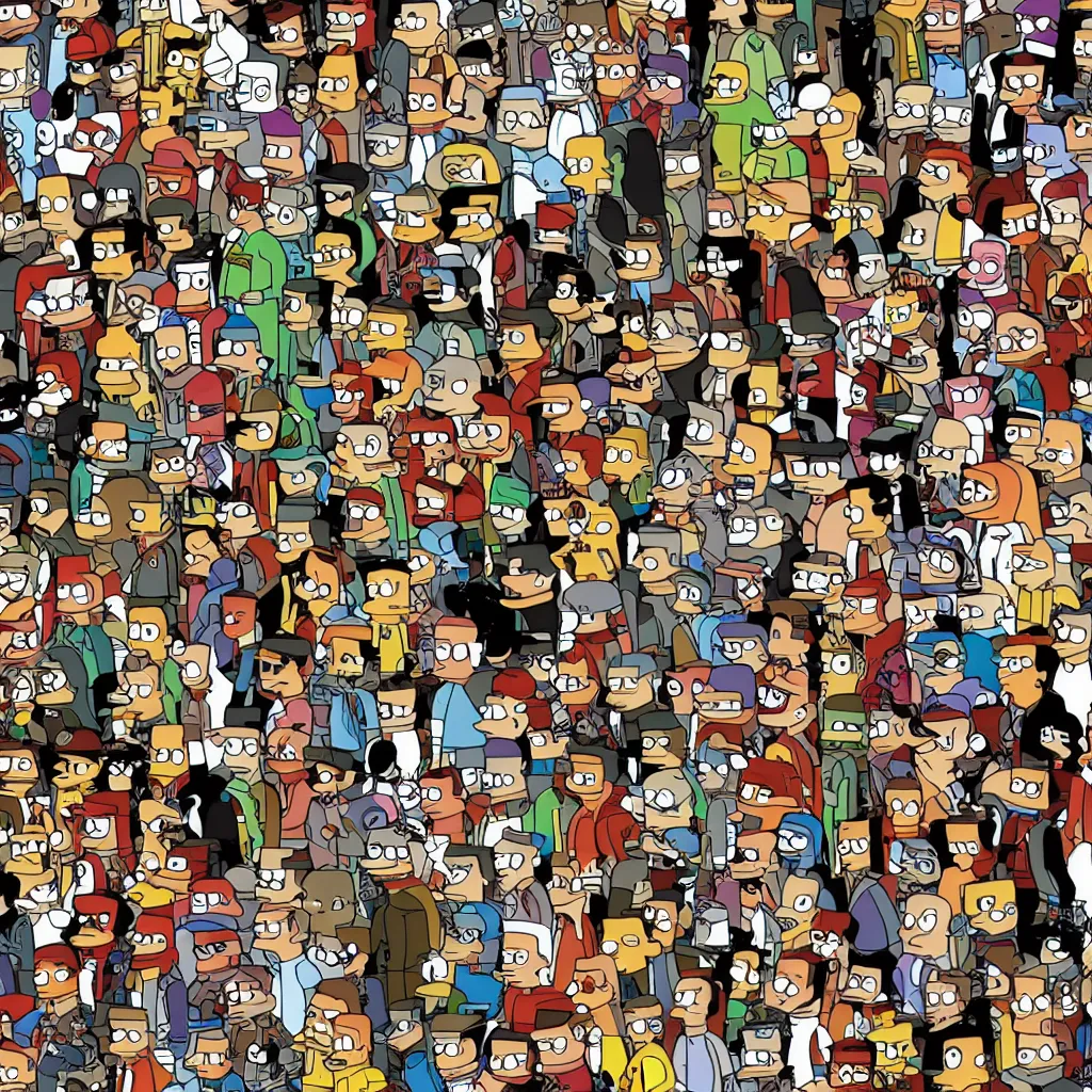 Prompt: where's waldo in the futurama, bender.