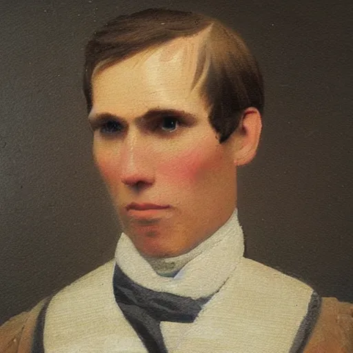 Image similar to An early 1800s oil painting of Jerma985 in the early 1800s, grainy, realistic, very realistic, hyperrealistic, highly detailed, very detailed, extremely detailed, very neat, very epic, very cool, detailed, trending on artstation