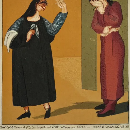 Image similar to illustration of sicilian woman angry at her husband