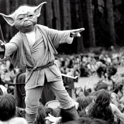 Image similar to yoda performing at woodstock