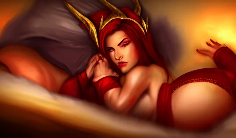 Image similar to Alexstrasza in human form laying in bed, warcraft, 4k, deviantart