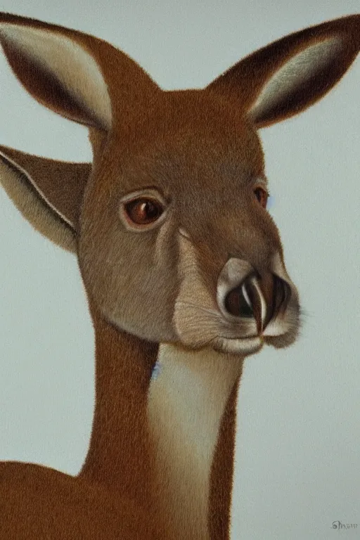 Prompt: ultra realistic kangaroo face portrait in the style of grant wood