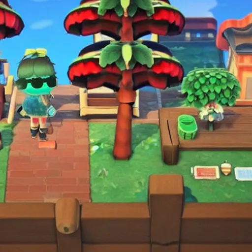 Image similar to a chinatown in animal crossing