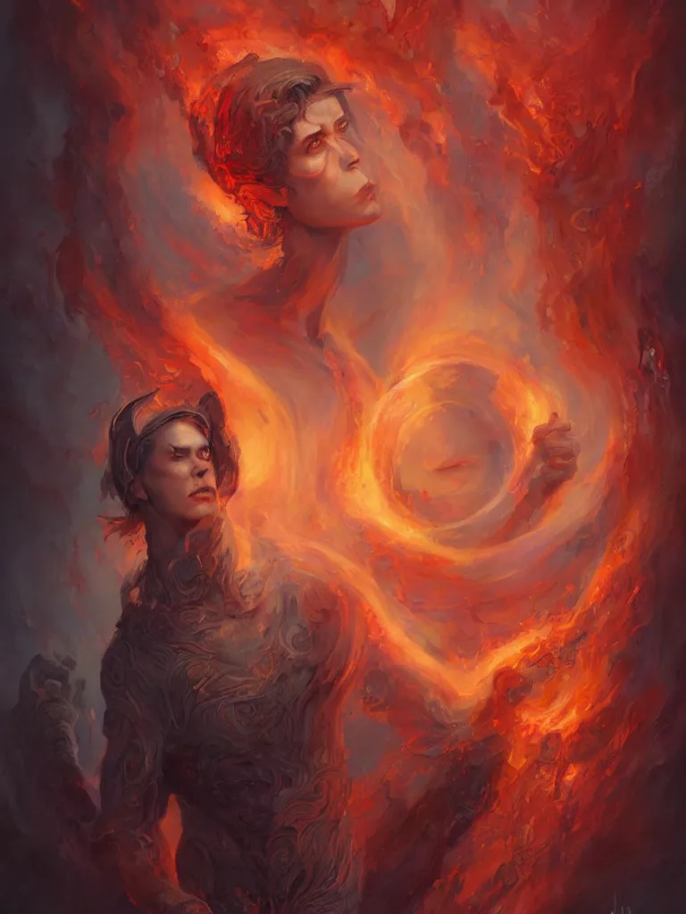 Prompt: A Portrait of the God of Fire, by Jim Burns and Tom Bagshaw