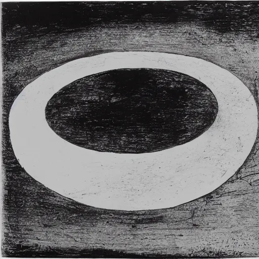 Image similar to a perfect circle where the inside is empty blank space and around the outer edge of the circle is the silhouette of a city skyline, black and white, minimalist, in the style of a charcoal drawing, made by david mellen