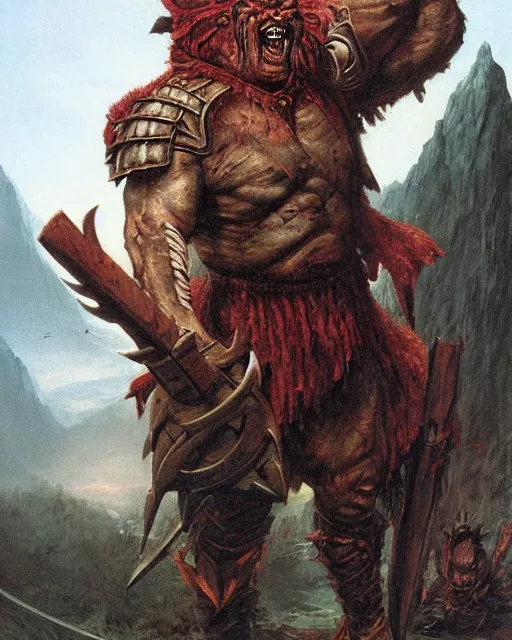 Image similar to an orc warrior by Thomas Cole and Wayne Barlowe