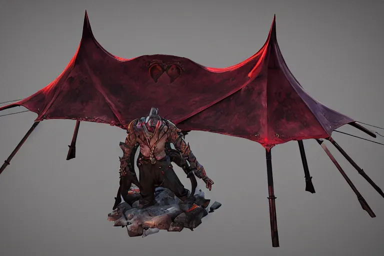 Image similar to 3d sculpt of a huge dark fantasy gothic circus tent, artstaton, League of Legends, red dead redemption2, overwatch, dark souls, digital illustration