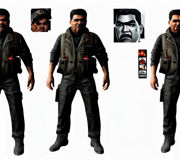 Prompt: george lopez in call of duty zombies, ps 4, character design sheet