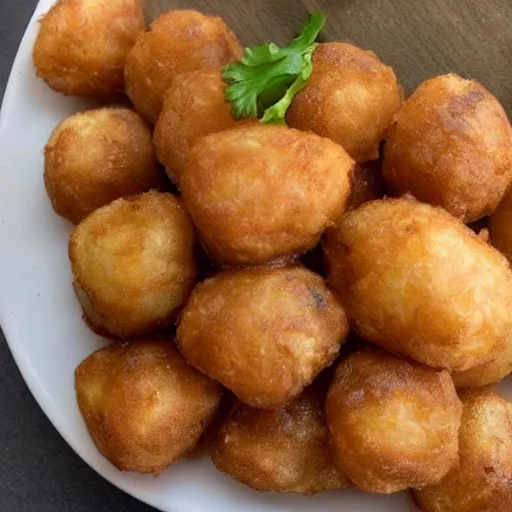 Prompt: food photo of channing tatum's face as giant tater tot on a plate with ketchup