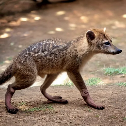 Prompt: realistic picture of a baby thylacine in a zoo